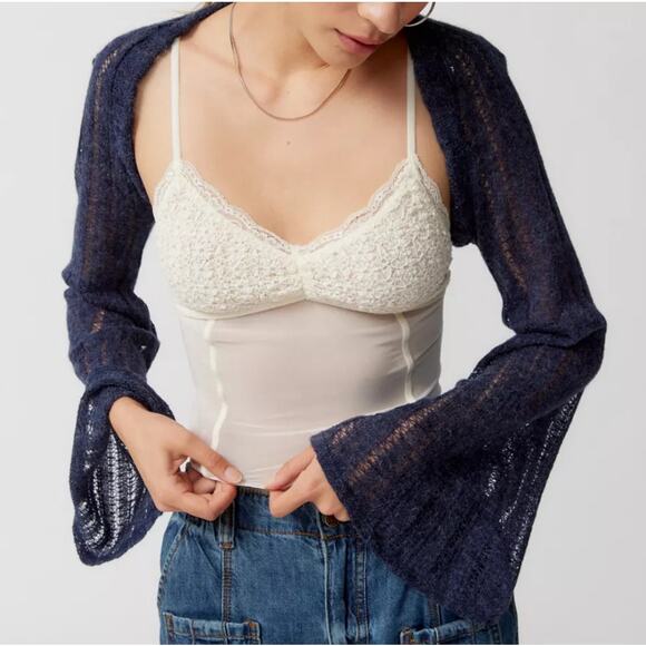 Urban Outfitter Renewal Loose Knit Bell Sleeve Shrug Sweater | Navy | Women’s XS - Picture 8 of 9